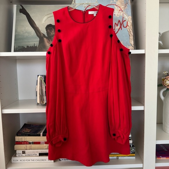 ALEXIS Asher Red Cold Shoulder Button Accent Long Sleeve Shorts Romper - Picture 7 of 12